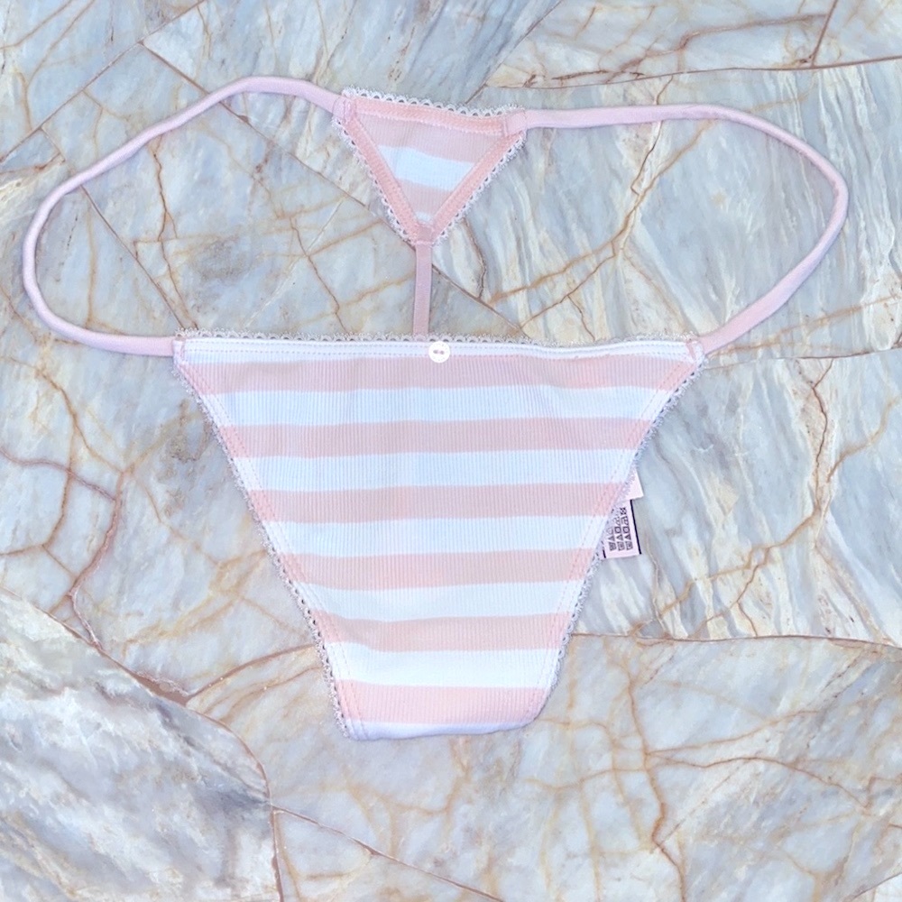 New Victoria's Secret Pink Stripe Ribbed Vstring Panty Thong V-String Large